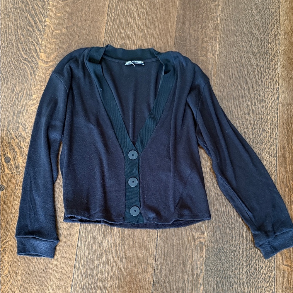 Zara Black Ribbed cardigan Top